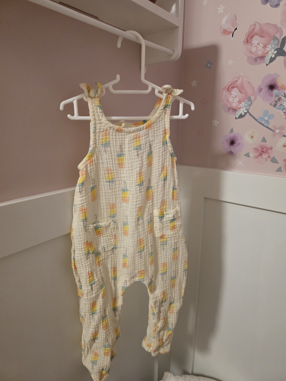 The Littlest Cream Romper with Yellow & Orange Popsicle Motif